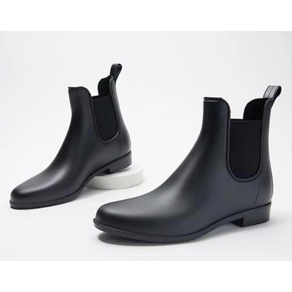 Jeffrey Campbell Rosana Black Matte Rubber Chelsea Rain Boots Size 6